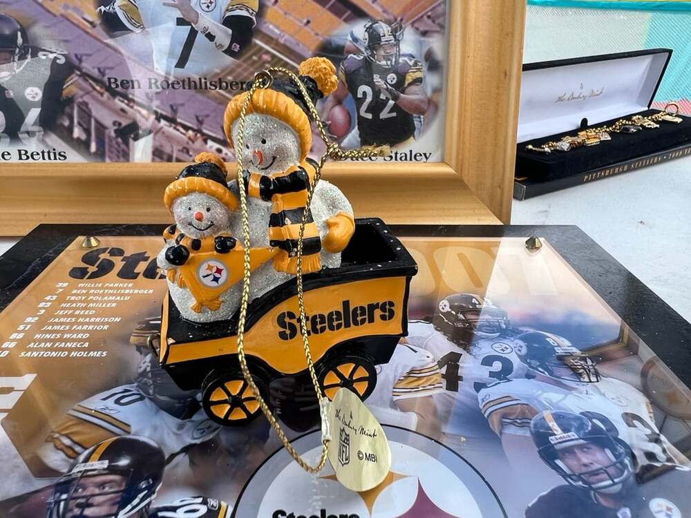 Pittsburgh Steelers Snowman Basket Ornament Black and Gold